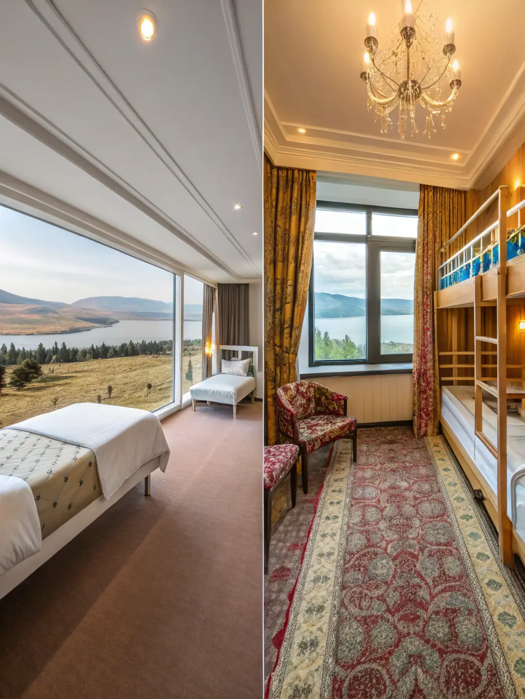 A visual representation of various budget options, such as a comparison of luxury stays at different price points.