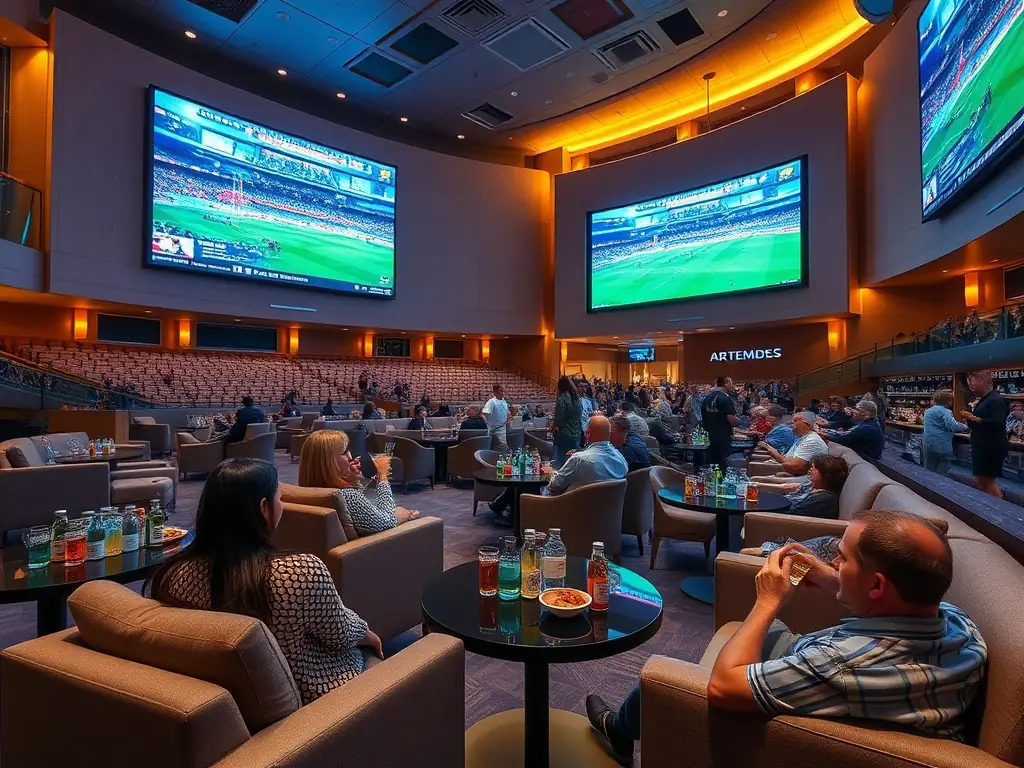 An image showcasing a VIP experience at a Manchester United or Manchester City football match, with fans enjoying premium seating, exclusive lounge access, and gourmet food and drinks. The image should capture the excitement and exclusivity of the event.