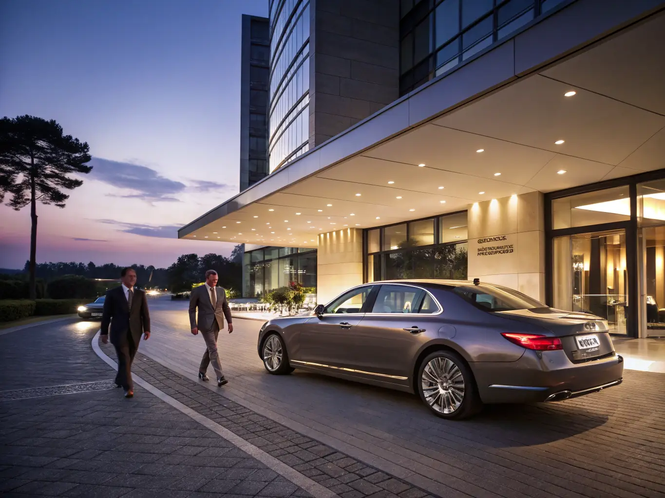 An image showcasing a luxury car parked in front of a five-star hotel in London, symbolizing luxury standards.