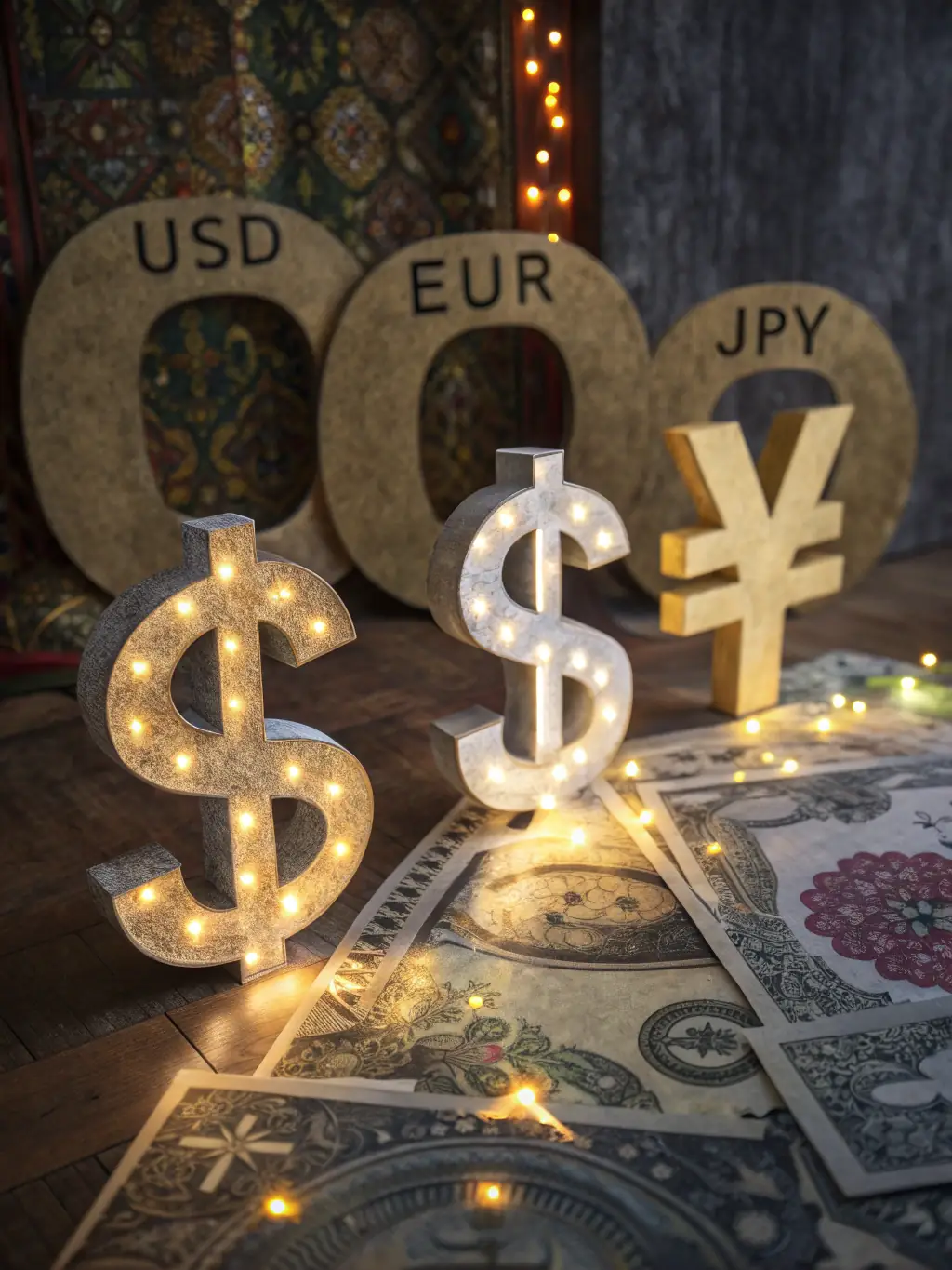 An image depicting various price tags and currency symbols, representing budget flexibility for luxury accommodations.